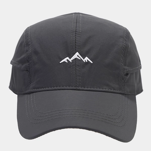 Quick-dry gray baseball cap with mountain embroidery for outdoor hiking and adventure