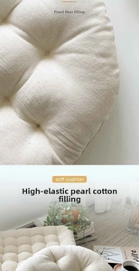 Detail view of cream linen seat cushion showing high-elastic pearl cotton filling texture
