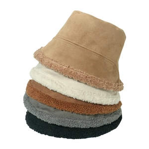 Women Winter Bucket Hat Suede Lambswool Trim Warm Windproof Solid Color Retro Style Casual Foldable Basin Cap Outdoor