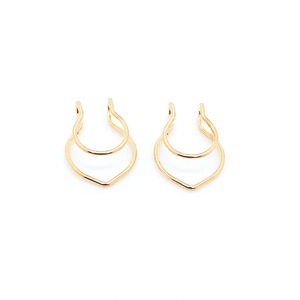 Golden double-layered U-shape non-piercing heart nose ring clips for women