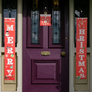 Set di tre striscioni natalizi rossi con Babbo Natale e pupazzo di neve per l'ingresso