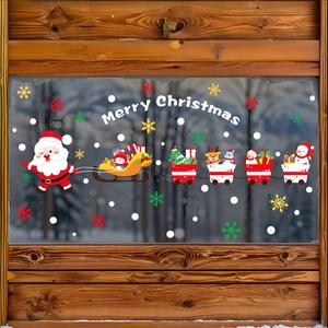 Christmas Window Stickers Static Cling PVC Santa Claus Reindeer Snowman Decals For Glass Showcase Home Decor Glue Free