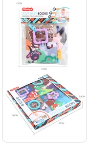 Detailed view of baby soft cloth book packaging sets showing product size and dimensions
