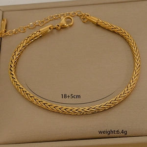 Minimalist 18K gold plated titanium steel braided chain bracelet for women 18+5cm