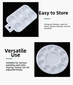 Macro detail of white plastic mixing palettes with rectangular and circular slot designs