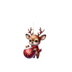 Cute 2D acrylic Christmas reindeer pendant with red festive ball for car and bag hanging