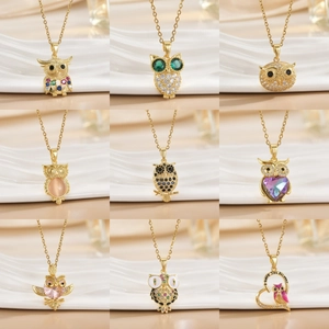 Owl Pendant Necklace Copper Crystal Rhinestone Animal Jewelry Heart Shaped Gemstone Fashion For Women Gift