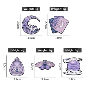 5-piece mystical enamel pin set with crystal ball, tarot cards, and purple moth designs