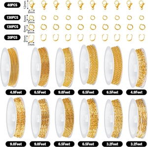Detailed set of gold plated jewelry chains and findings for DIY craft making projects