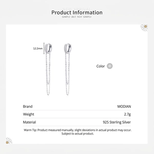 Orecchini pendenti a nappa lunga in argento 925 con zirconi e cerchi da 12,2 mm