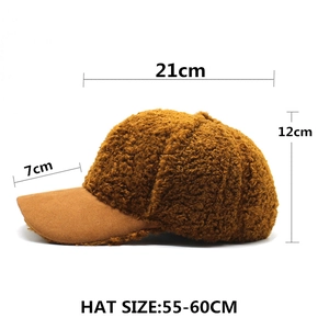 Brown fleece baseball cap for women with dimensions for head circumference and brim size