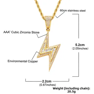 Détails du pendentif éclair avec spécifications de taille et zircons AAA+ incrustés