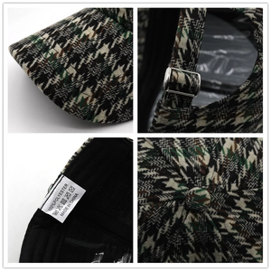 Green and black houndstooth baseball cap in 100% polyester with adjustable metal buckle