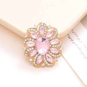 Pink marquise crystal flower charm with gold setting and sparkling white rhinestones