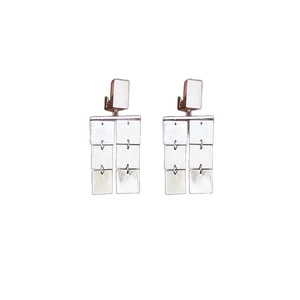 Minimalist silver geometric tassel earrings with square multi-layered drop pendants