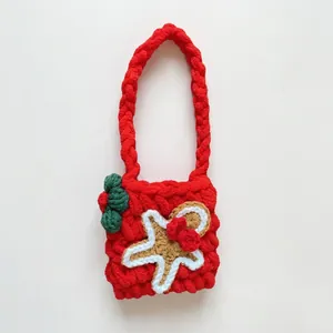 Handmade red chenille crochet Christmas tree gingerbread star bag charm gift