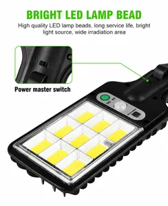 Detail of outdoor solar street light showing 9-grid LED beads and sensor power switch