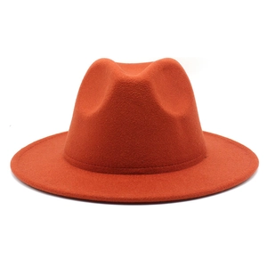 Classic vibrant orange wool felt fedora hat with a minimalist wide brim for men and women