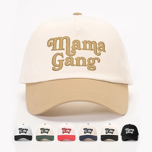 Mama Gang Embroidered Polyester Baseball Cap Contrast Color Adjustable Outdoor Sun Protection Fashion Hat