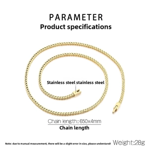 Golden Chopin chain in stainless steel, 650mm length and 4mm width technical specs