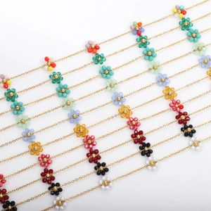 Colorful crystal flower bracelets in multi-color beads with gold stainless steel chain link