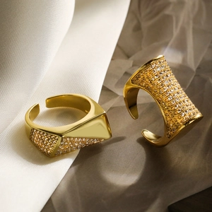 Adjustable Open Ring Copper Gold Plated Cubic Zirconia Geometric Retro Fashion Jewelry For Women
