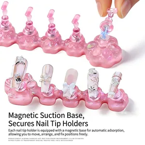 Aurora laser cat claw nail art display stand with magnetic base for press-on nail practice