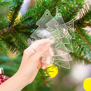 Clear acrylic Christmas tree ornament with pre-drilled hole for DIY holiday decorations