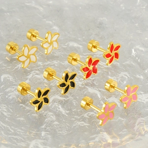 Elegant 18k gold plated stainless steel flower stud earrings in four assorted colors