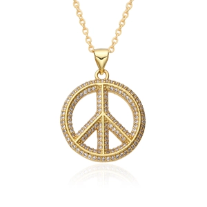 Golden peace sign pendant necklace with micro-paved sparkling cubic zirconia stones