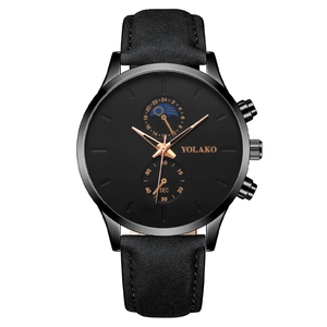 Men's Quartz Watch Fashion Business Alloy Case Leather Strap Moon Phase Day Night Indicator Dual Dial Analog Wristwatch