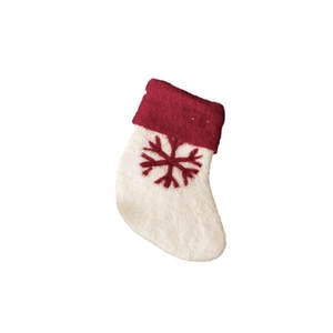 Christmas stocking made of wool felt with a classic red snowflake pattern ornament