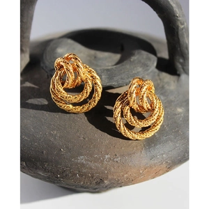 Vintage Gold Plated Brass Spiral Knot Stud Earrings With 925 Sterling Silver Earring Post Geometric Twisted Rope Earrings Women
