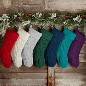 Knitted Christmas Stockings Large Cable Pattern Acrylic Fireplace Hanging Decorations Holiday Party Favors Candy Gift Bag