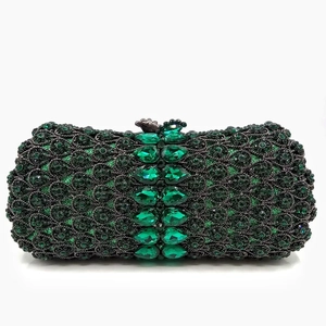 Elegant emerald green hollow stone clutch bag with crystals for luxury evening parties