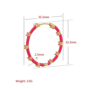 Pink enamel round hoop earrings with micro-set pink cubic zirconia and crown settings
