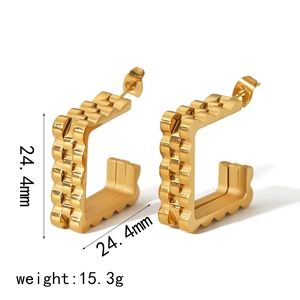 Retro U-shaped gold titanium steel earrings with gear textured edges for women