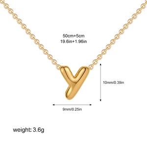 Detailed size specifications for bubble letter Y pendant with dimensions and chain length