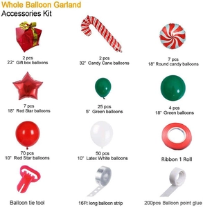 Detailed accessory kit for Christmas balloon garland including foil balloons and tools