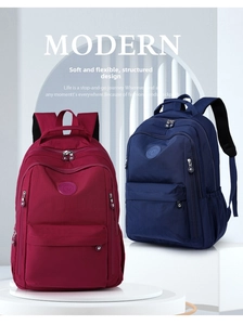 Close-up of waterproof nylon backpack features with multiple zippered compartments and pockets