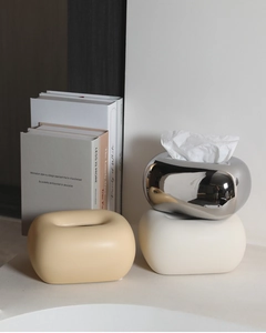 Boîte à mouchoirs en céramique en forme de nuage, coloris argent et crème mat moderne