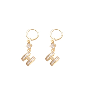 Elegant 14K gold plated H-shaped earrings with sparkling cubic zirconia and white pearls