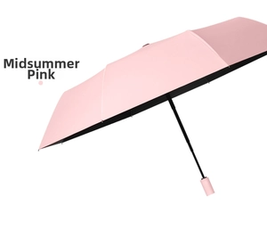 Close-up detail of compact pink automatic umbrella with modern minimalist frame