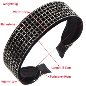 Padded black velvet headband with sparkling silver rhinestones and 3.5cm wide design