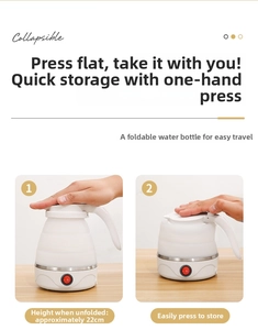 Detailed dimensions of foldable white silicone electric kettle with 22cm expanded height