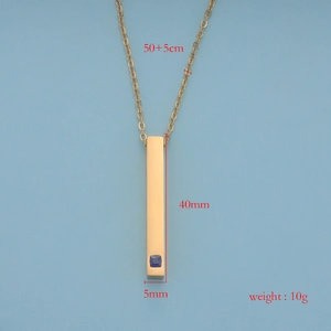 Goldene Stab-Halskette mit blauem Kristall aus poliertem Edelstahl für Paare