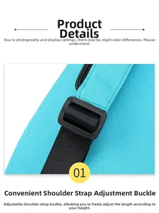 Close-up of durable adjustable strap buckle on blue canvas multi-purpose outdoor bag