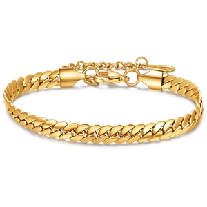 Polished 18K gold 6mm Cuban link chain bracelet with lobster clasp and adjustable tail