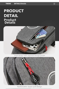 Detail view of grey crossbody bag showing spacious interior pocket for phone and wallet