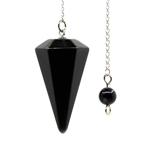 Natural black gemstone hexagonal prism pendulum pendant with polished silver chain